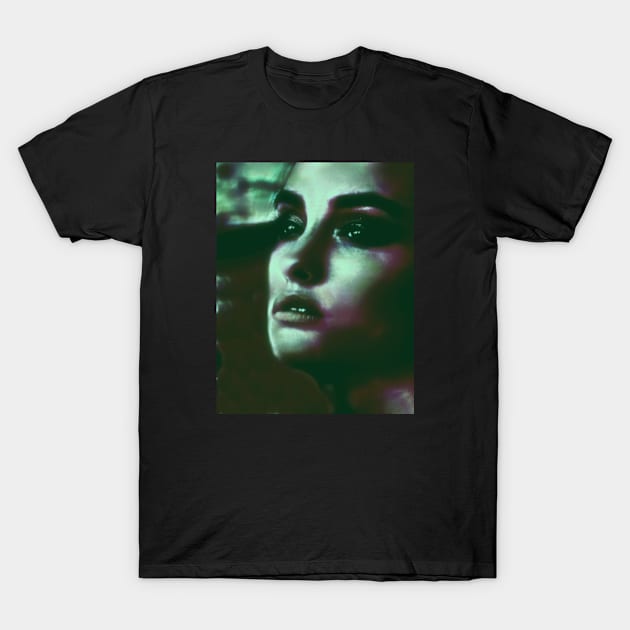 Portrait, digital collage and special processing. Woman. Like in night dreams. Green and red. T-Shirt by 234TeeUser234